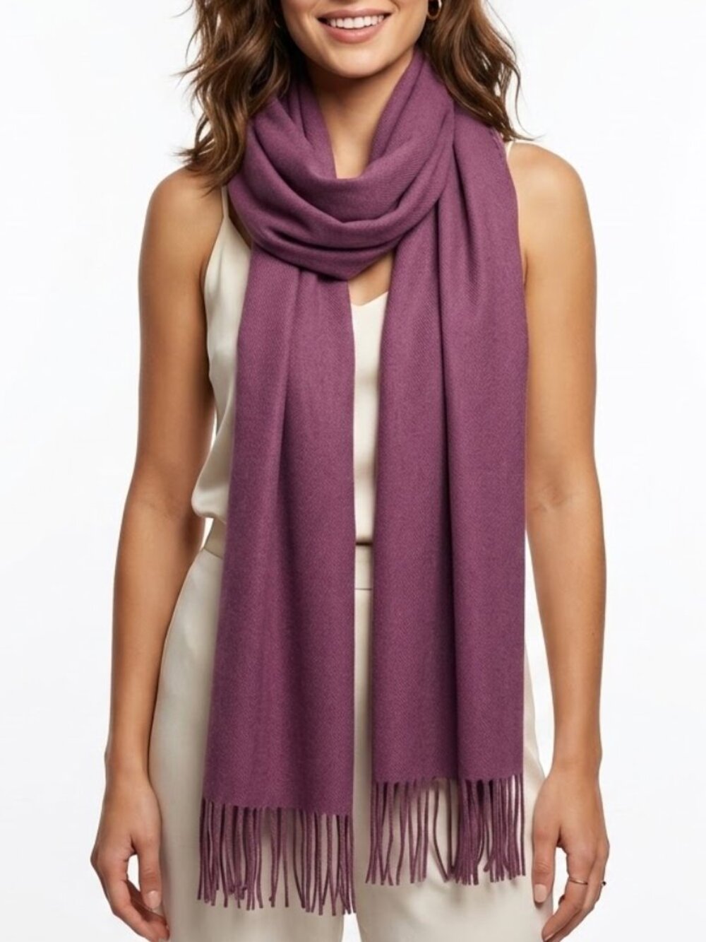 ELEONORA Italy Plum Magenta Fringe Wrap Shawl Scarf